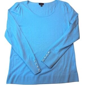 Talbots Pure Merino Wool Pearl Cuff Sweater Womens M Blue Quiet Luxury Office